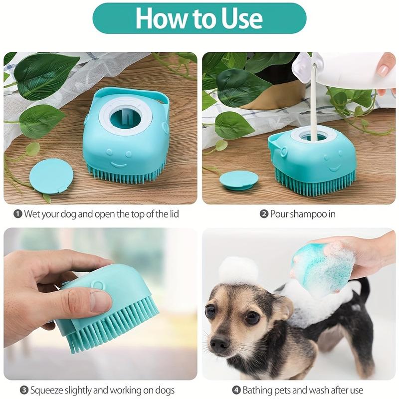 Pet Bath Brush, Silicone Massage Brush with Shampoo Dispenser, Ideal Bath Accessories for Dogs & Cats